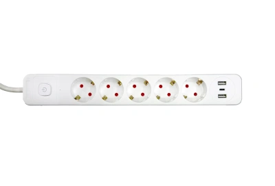 Сетевой фильтр S SMART SM-GS05BK3U-5M, чёрный, 16А, 5 роз, EU, 2*USB, Type-C