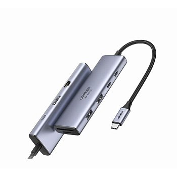 Док-станция UGREEN  USB Type-C (2xUSB 3.1, HDMI,Lan,CardReader,PD 100W,Type Cx2) (15375)