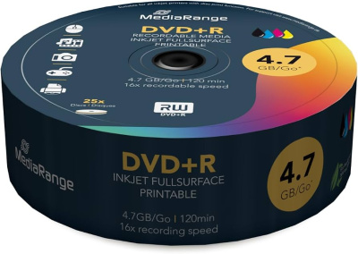 Диск DVD+R 16X 4,7Gb (Printable) MediaRange MR408 (25 шт в уп.) фото