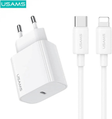 Зарядное устройство USAMS OYXLTZ02 30W + кабель Type-C to Lightning