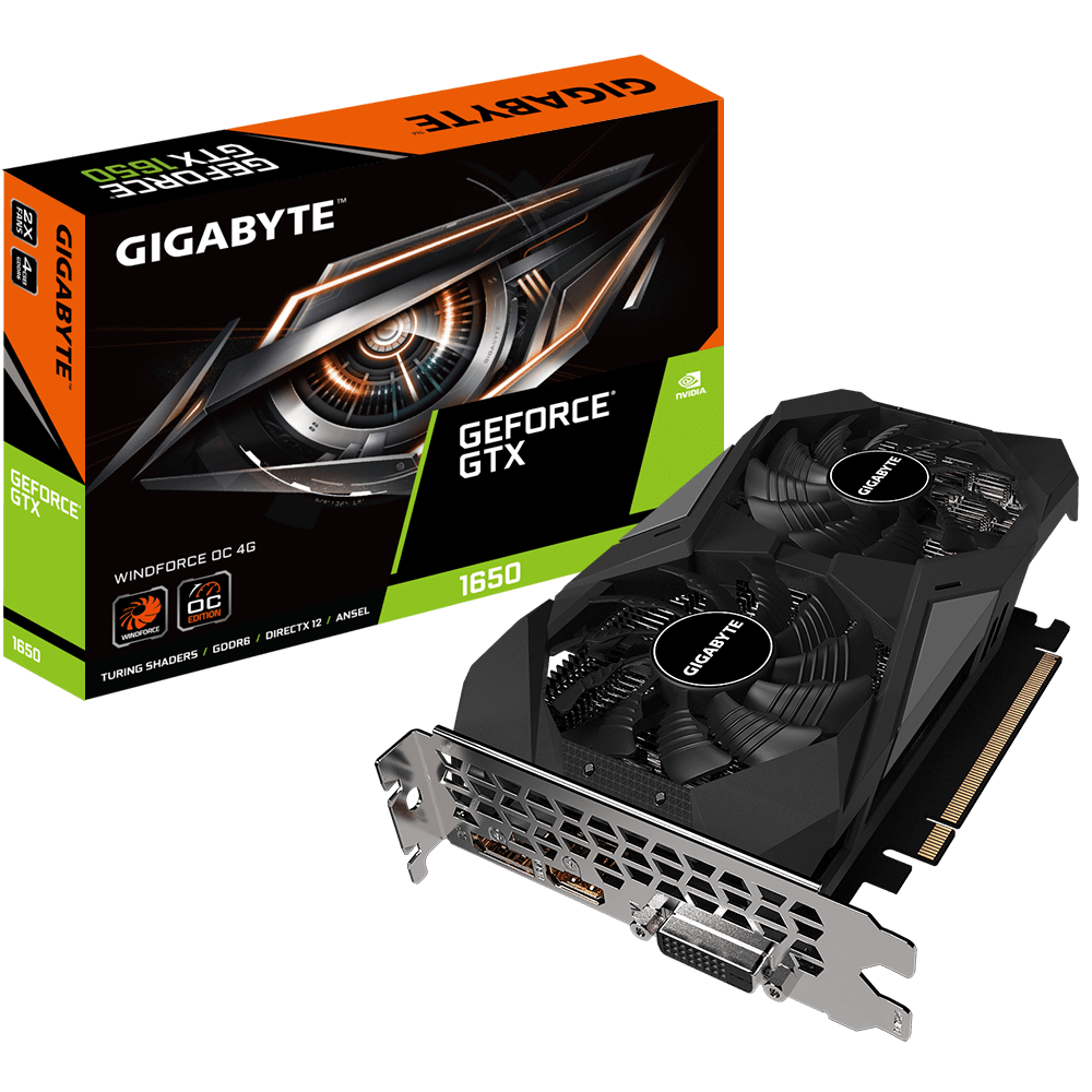 Видеокарта GeForce GTX1650 WINDFORCE 4Gb GDDR6 (Gigabyte) (GV-N1656WF2OC-4GD) box