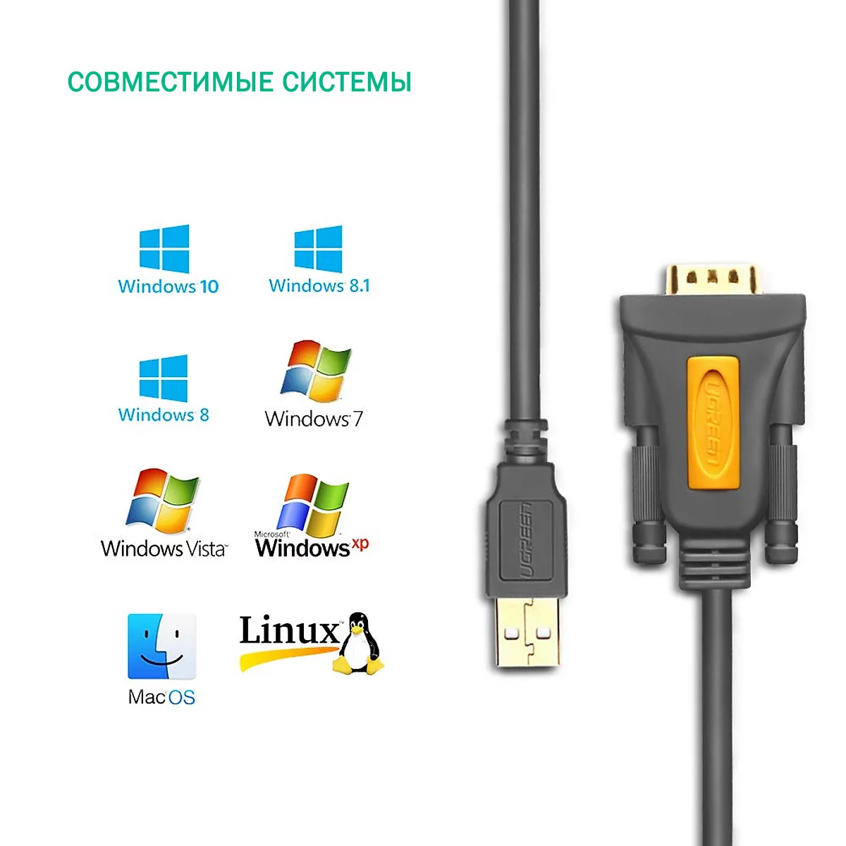Кабель UGREEN USB to DB9 RS-232 Adapter Cable 3m. 