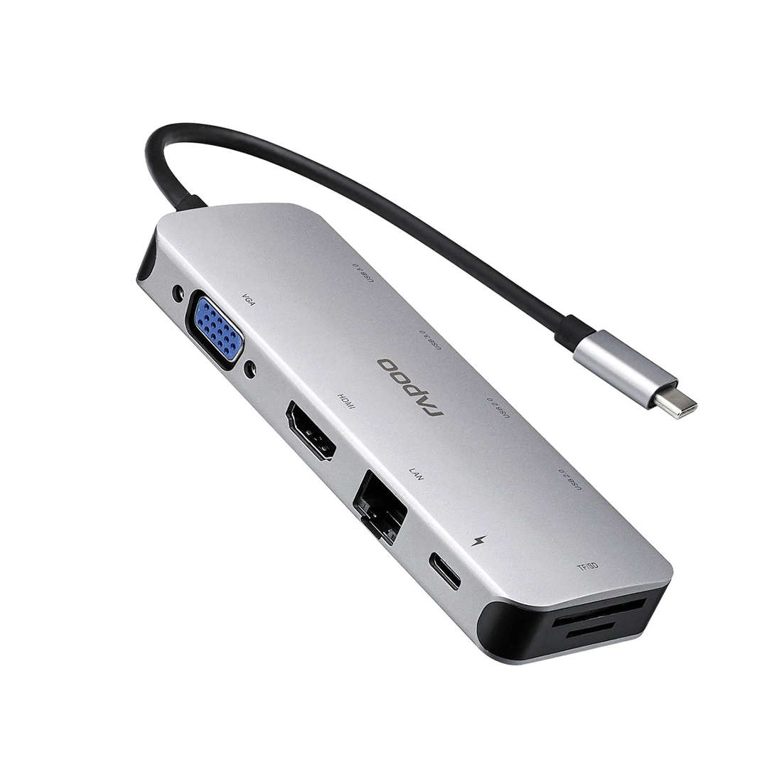 Док-станци Rapoo XD200C USB Type-C (RJ-45 (Gigabit), HDMI, VGA, 2xUSB 2.0, 2xUSB 3.0, TF Card, SD C)