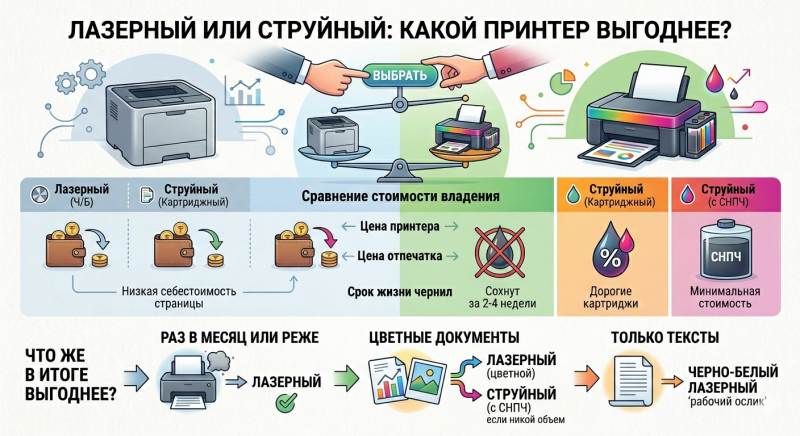 Лазерный или струйный: какой принтер на самом деле выгоднее в 2026 году?
