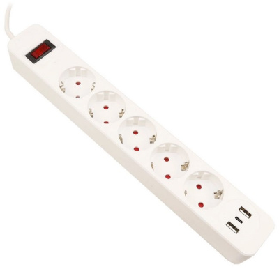 Сетевой фильтр S SMART SM-GS05BK3U-3M ϟ <белый, 16А, 5роз, 3М, EU, 2*USB, Type-C