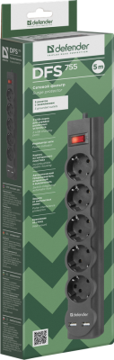 Сетевой фильтр Defender DFS-755 5 розеток+2 USB 5 м