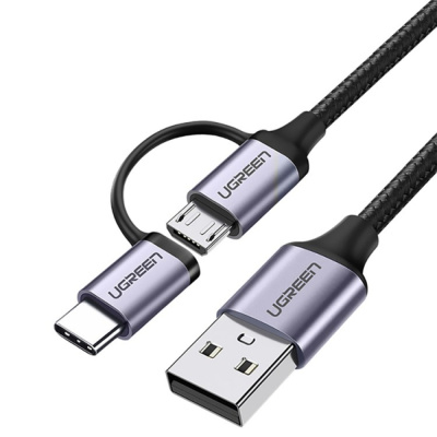 Кабель USB-A to Micro USB+ USB Type-C 1m US177 (Black)