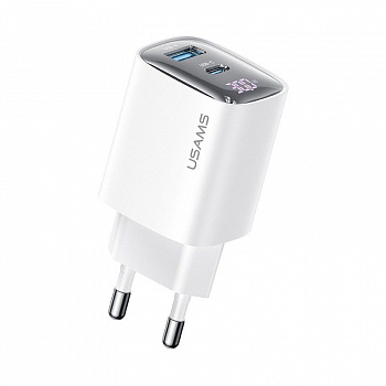 Зарядное устройство сетевое универсальное 30W TYPE-C/USB+1  CC229TC02 USAMS White