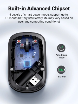 Мышь Ugreen MU001(90373) Grey, USB (Wireless)