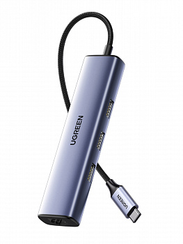 HUB USB UGREEN 3-port USB 3.1Type C+LAN+RJ-45/1000Mbps  CM475, Grey (60600)