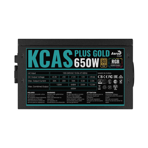 Блок питания Aerocool KCAS PLUS GOLD 650W RGB