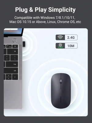 Мышь Ugreen MU001(90373) Grey, USB (Wireless)