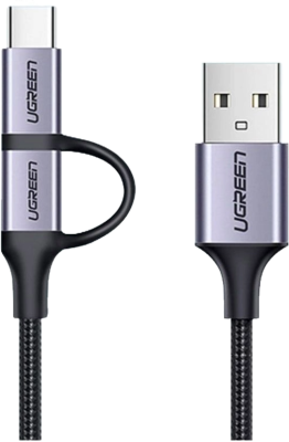 Кабель USB-A to Micro USB+ USB Type-C 1m US177 (Black)