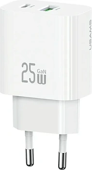 Зарядное устройство сетевое универсальное 25W A+C Dual Port Fast Charger  CC315TC02 USAMS White
