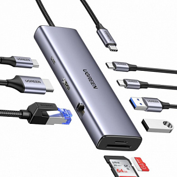 Док-станция UGREEN CM498 3 x USB-A,Type-C, HDMI, VGA,SD, microSD, LAN