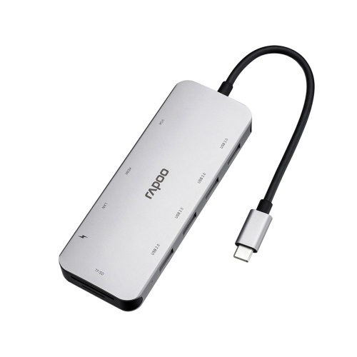 Док-станци Rapoo XD200C USB Type-C (RJ-45 (Gigabit), HDMI, VGA, 2xUSB 2.0, 2xUSB 3.0, TF Card, SD C)