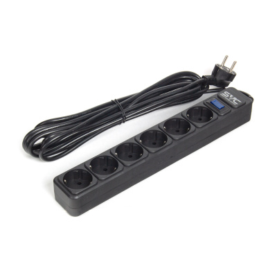 Сетевой фильтр SVC ZC6S-50M 6 роз, 5 м,  Black
