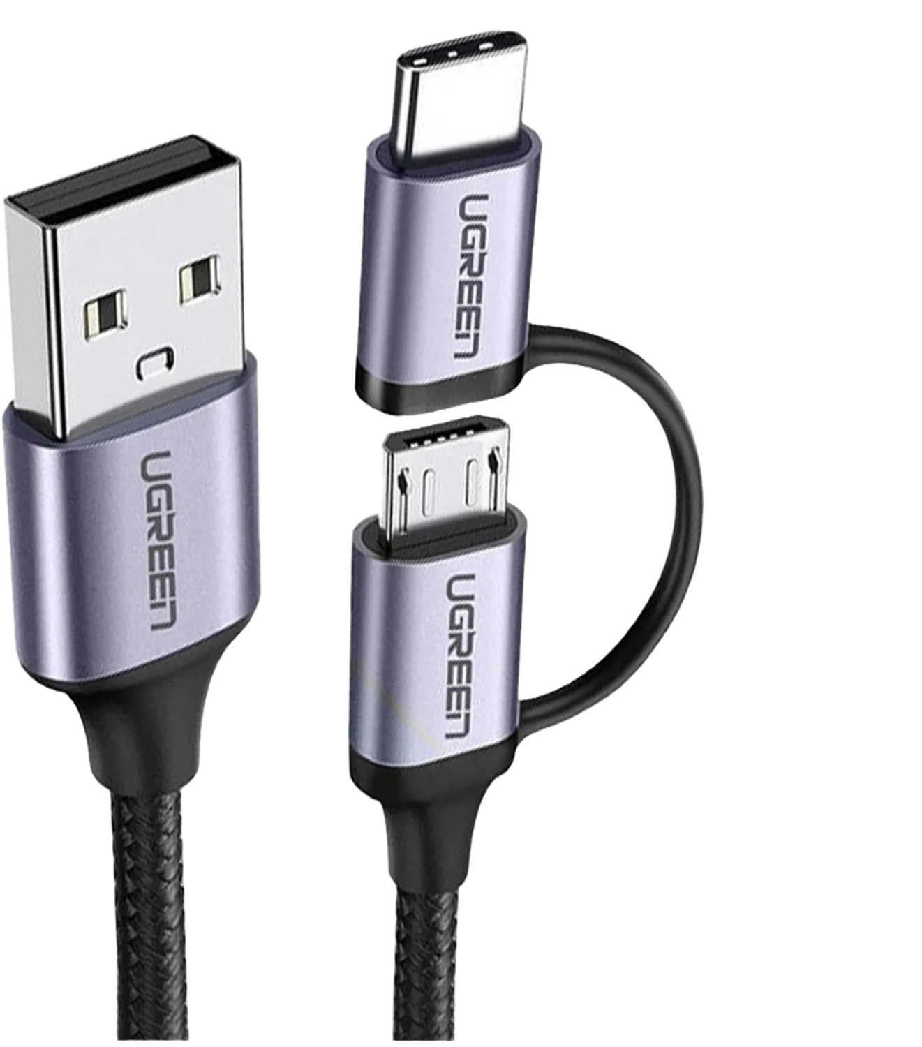 Кабель USB-A to Micro USB+ USB Type-C 1m US177 (Black)