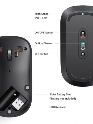 Мышь Ugreen MU001(90373) Grey, USB (Wireless)