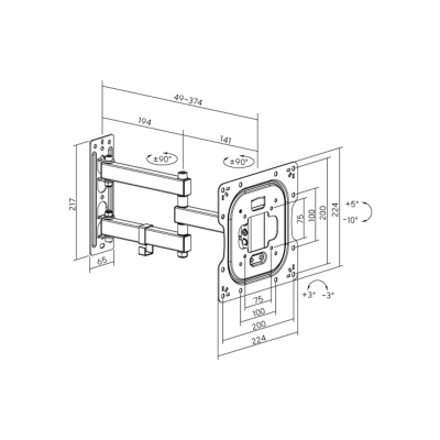 Кронштейн Brateck  LPA68-223N, Макс. нагрузка - 30 кг, Диагональ экрана от 23" до 43", Угол поворота
