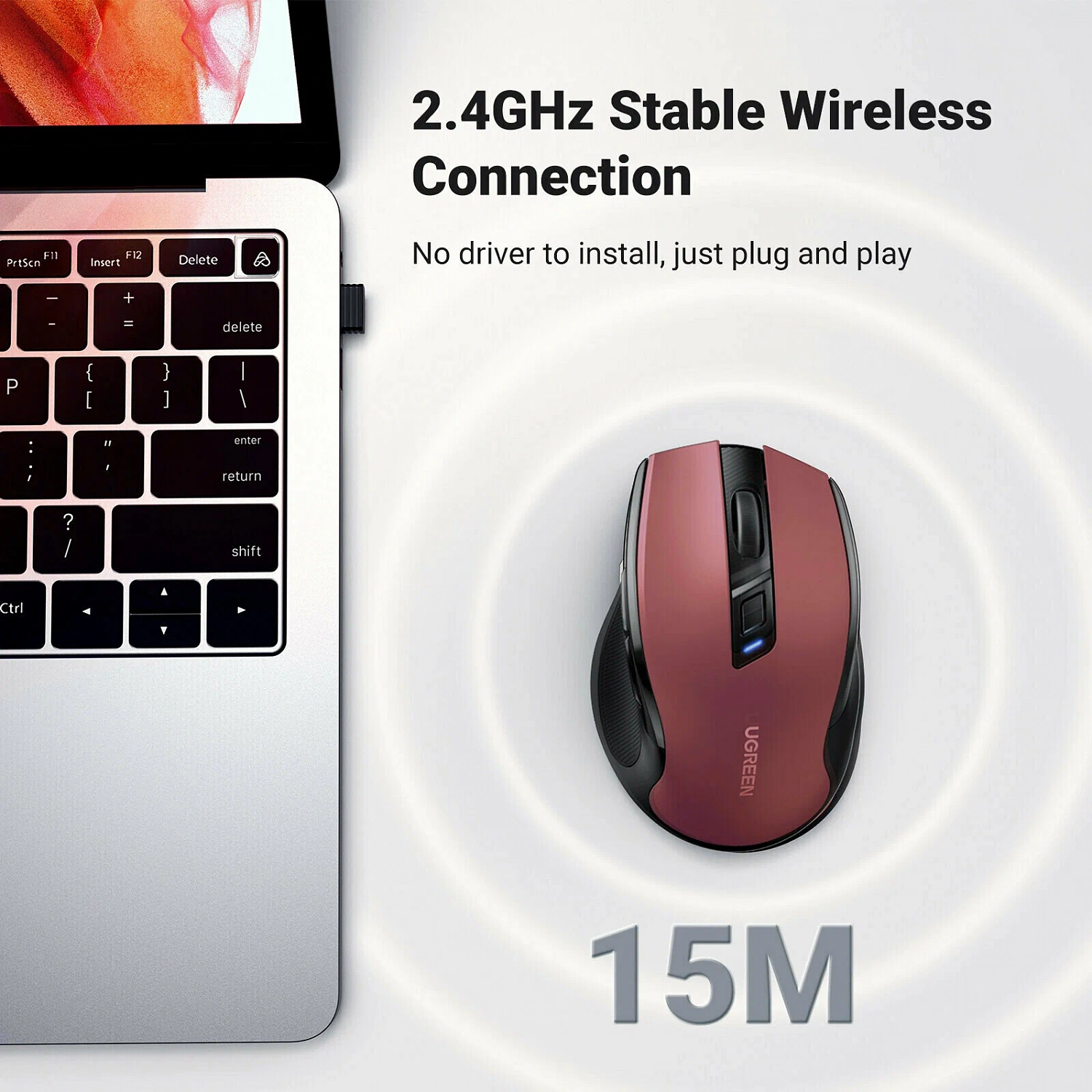 Мышь Ugreen MU006(15065) Red, USB (Wireless)