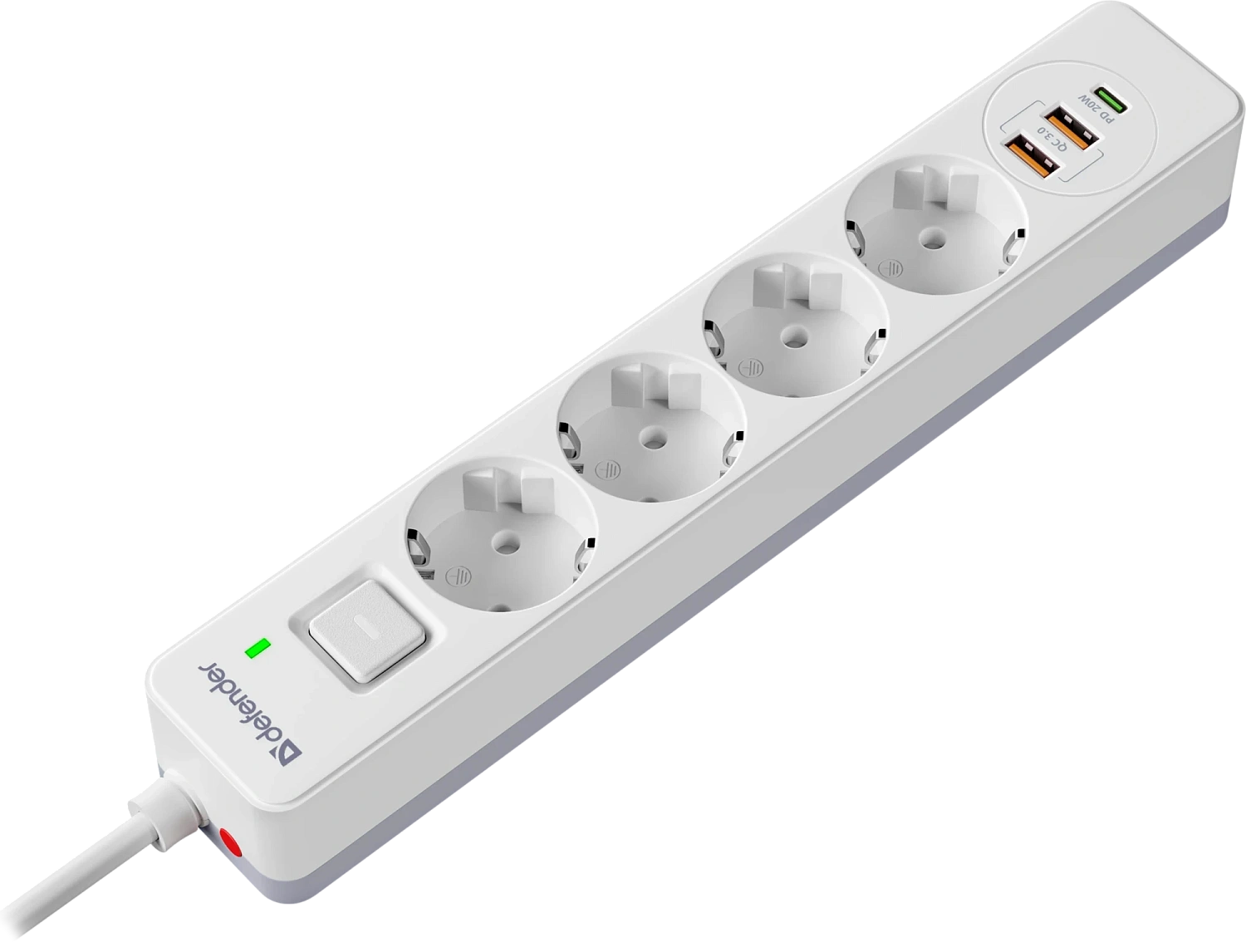 Сетевой фильтр Defender DFS 143 - 3,0 М, 4 розеток, 2xUSB, 1xType-C, белый