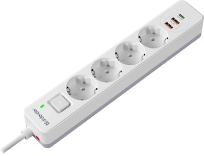 Сетевой фильтр Defender DFS 143 - 3,0 М, 4 розеток, 2xUSB, 1xType-C, белый