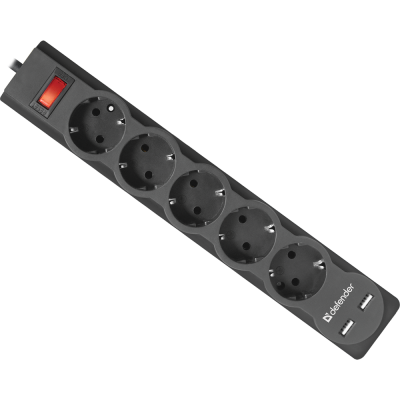 Сетевой фильтр Defender DFS-755 5 розеток+2 USB 5 м