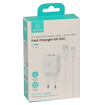 Зарядное устройство USAMS HCXLTZ03 + кабель Type-C to 2*USB 1M