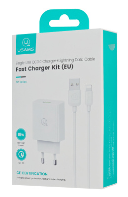Зарядное устройство USAMS SCXLTZ03 18W + кабель Lightning 2.1A 1m