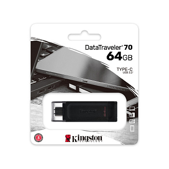 Flash DRIVE USB 64Gb Kingston DataTraveler 70, USB 3.2 (Type-C), Black